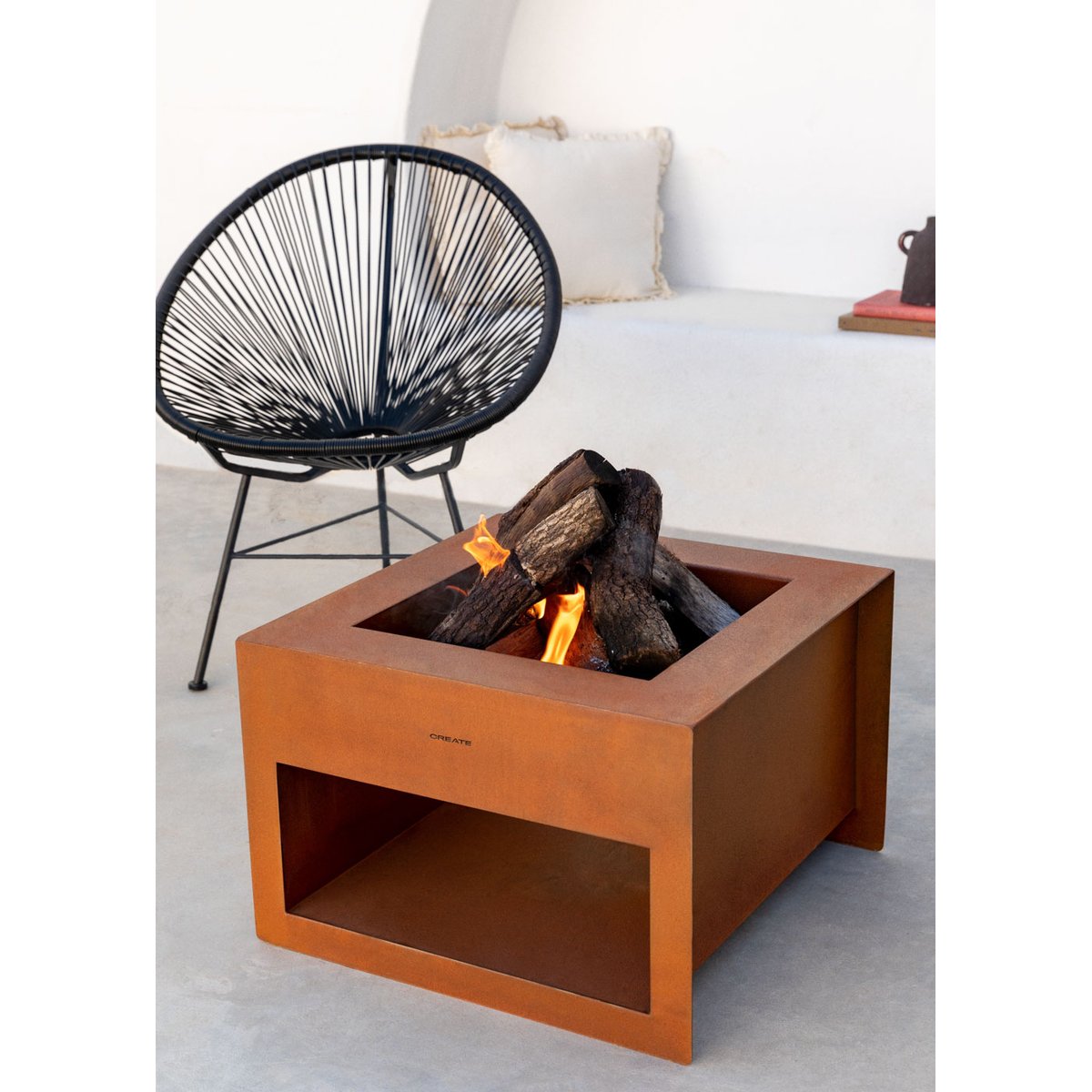 Brasero d'extérieur acier corten FIRE PIT CUBE acier corten, CREATE