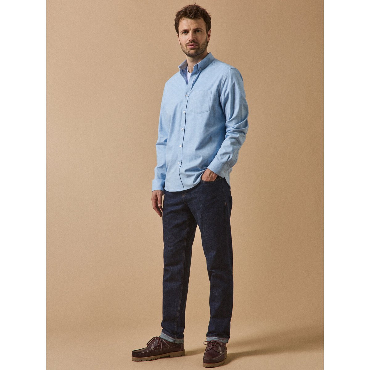 Chemise flanelle fil à fil coupe contemporaine ciel, CYRILLUS