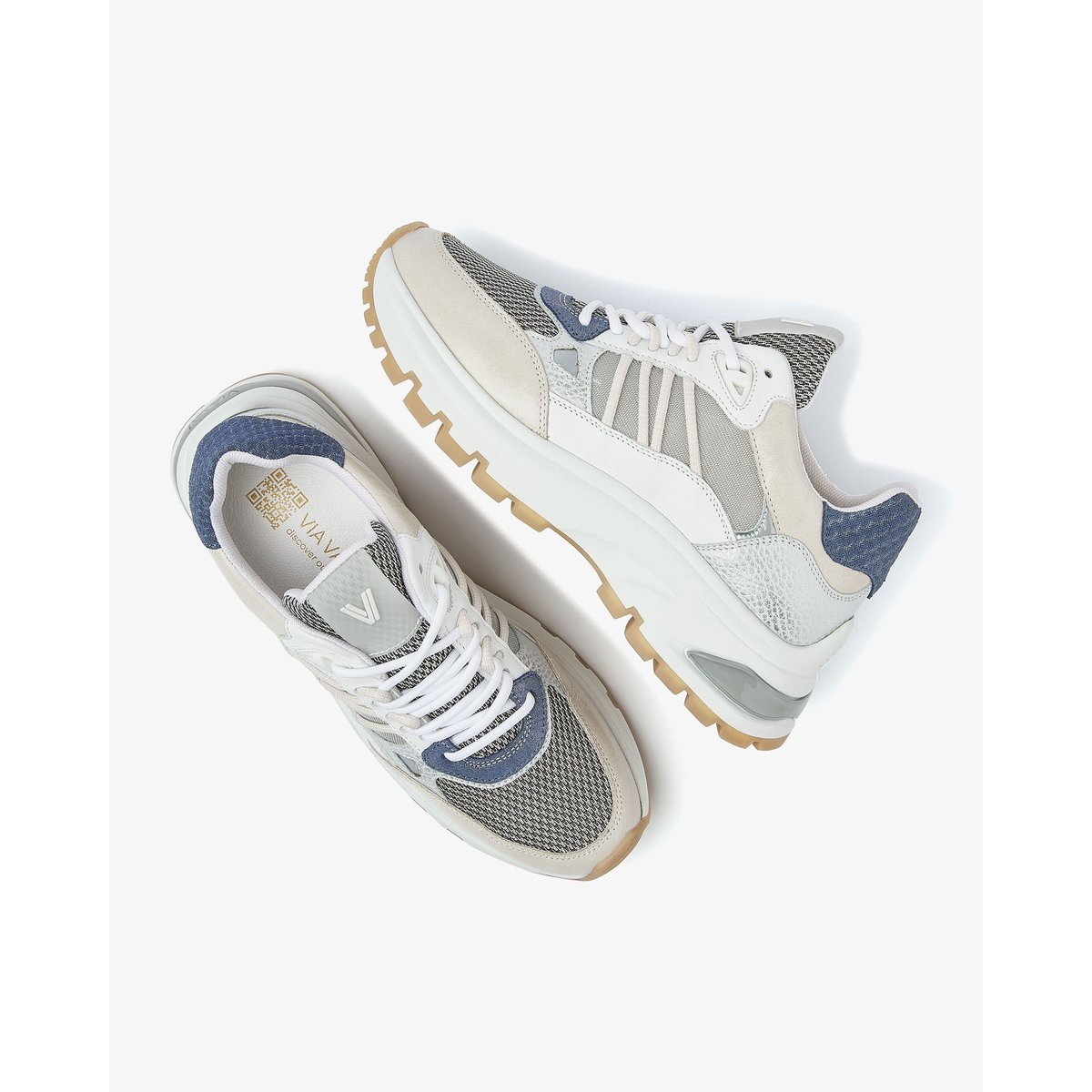 Baskets en cuir LIZ DAE bleu beige, VIA VAI