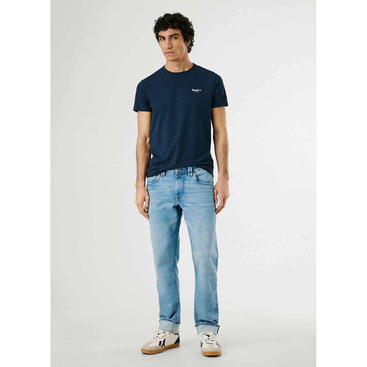T-shirt col rond stretch Original Basic bleu marine, PEPE JEANS