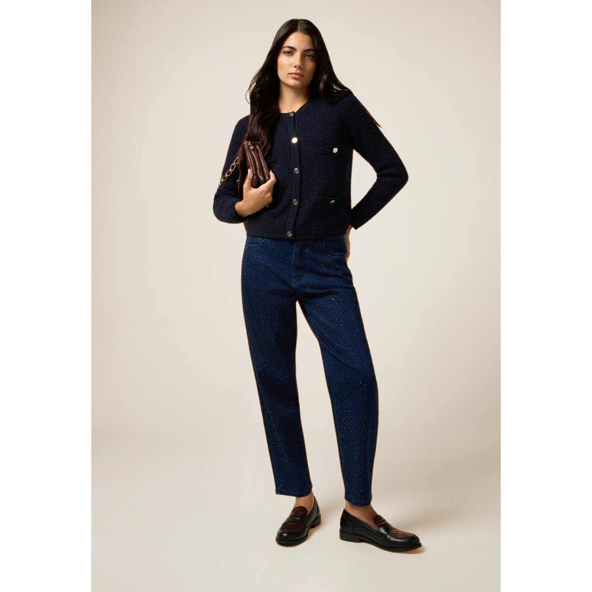 Jean regular avec cristaux bleu, OLTRE