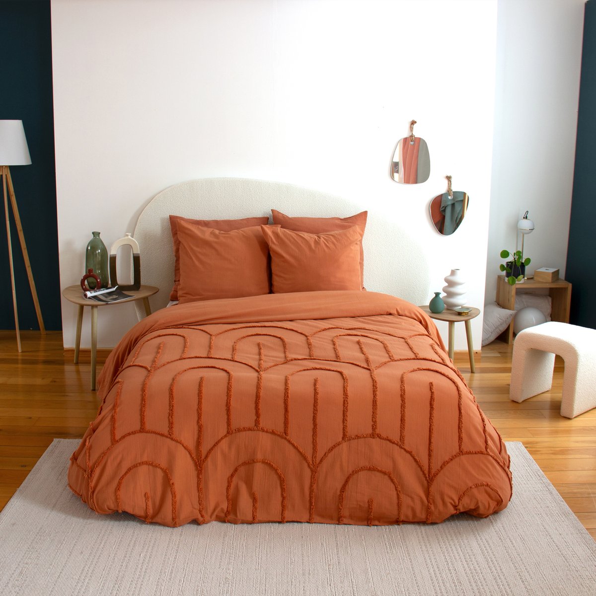 Parure de lit en coton tufté arches terracotta, COTE DECO