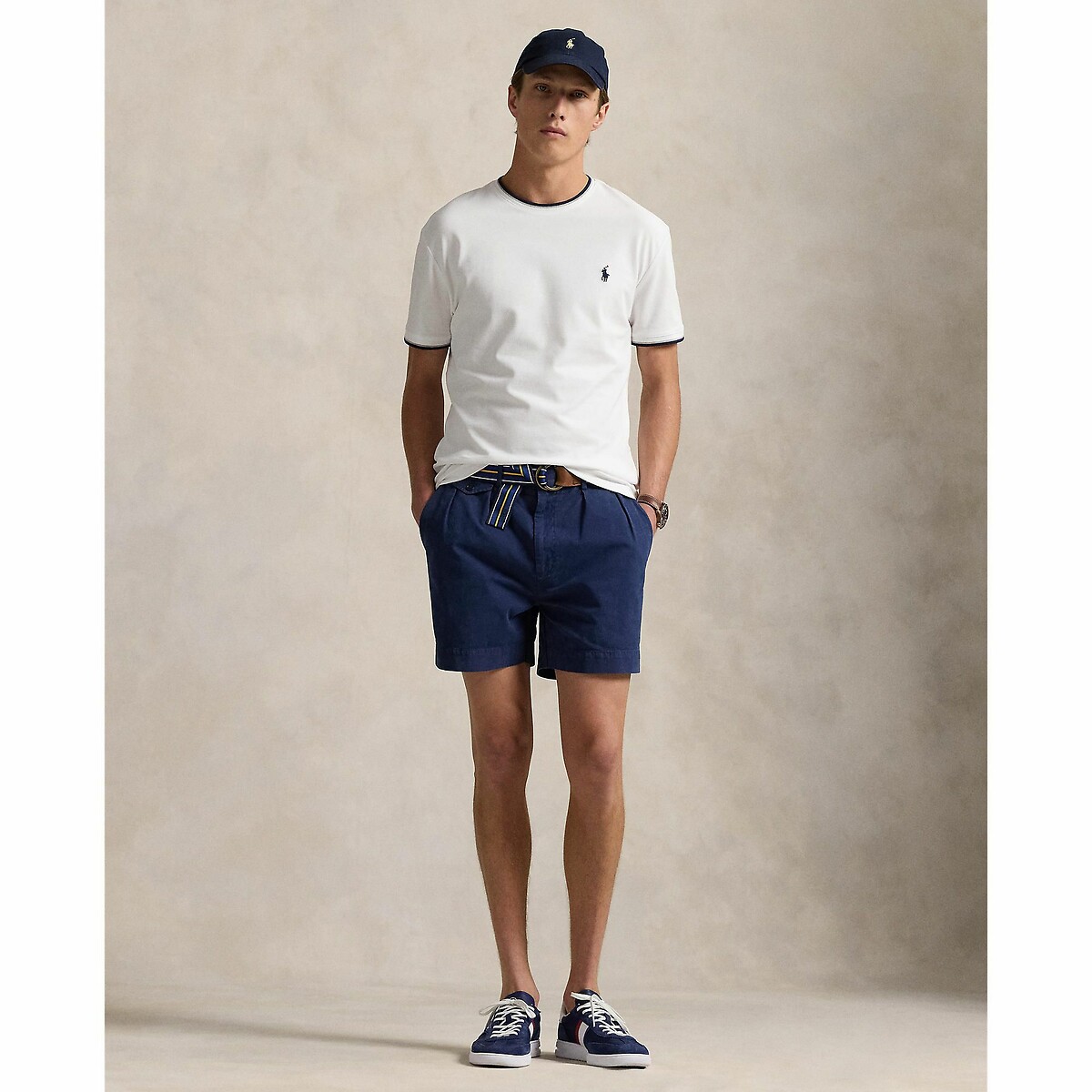 T-shirt droit bords contrastés blanc, POLO RALPH LAUREN