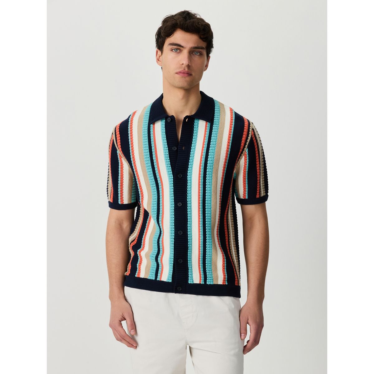Chemise standard en maille à rayures bleu marine/blanc, NEXT
