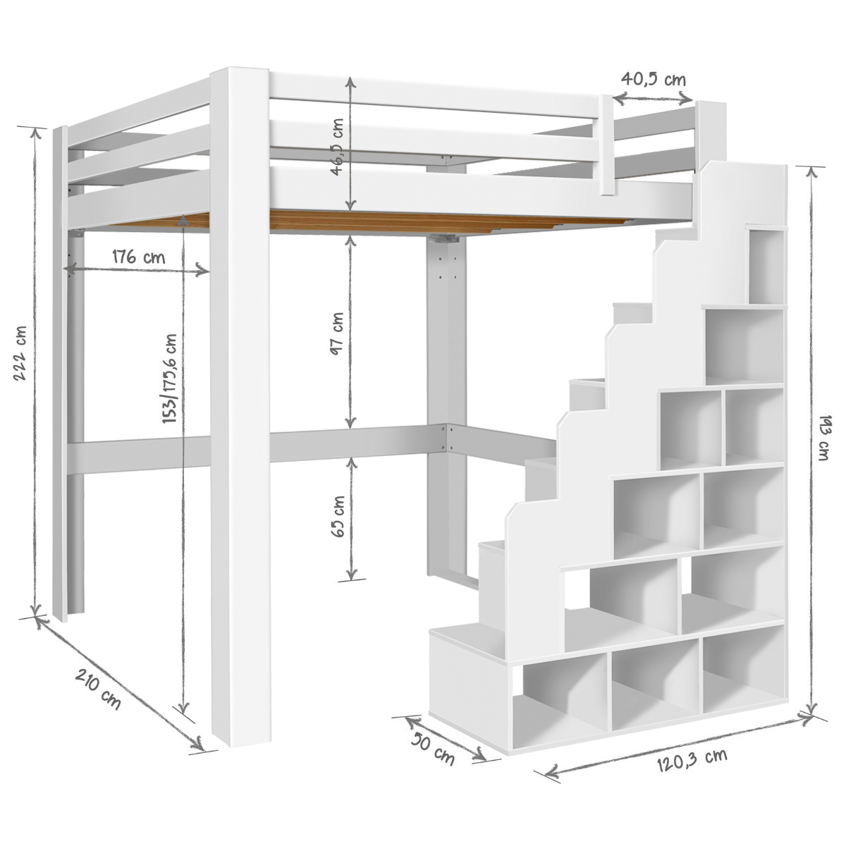 Lit mezzanine avec escalier SURI blanc, AKITEN RETAIL