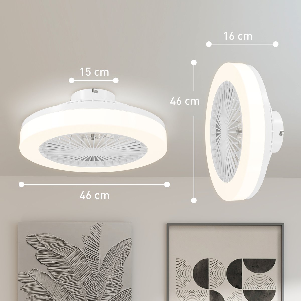Ventilateur de plafond avec éclairage blanc, HOMCOM