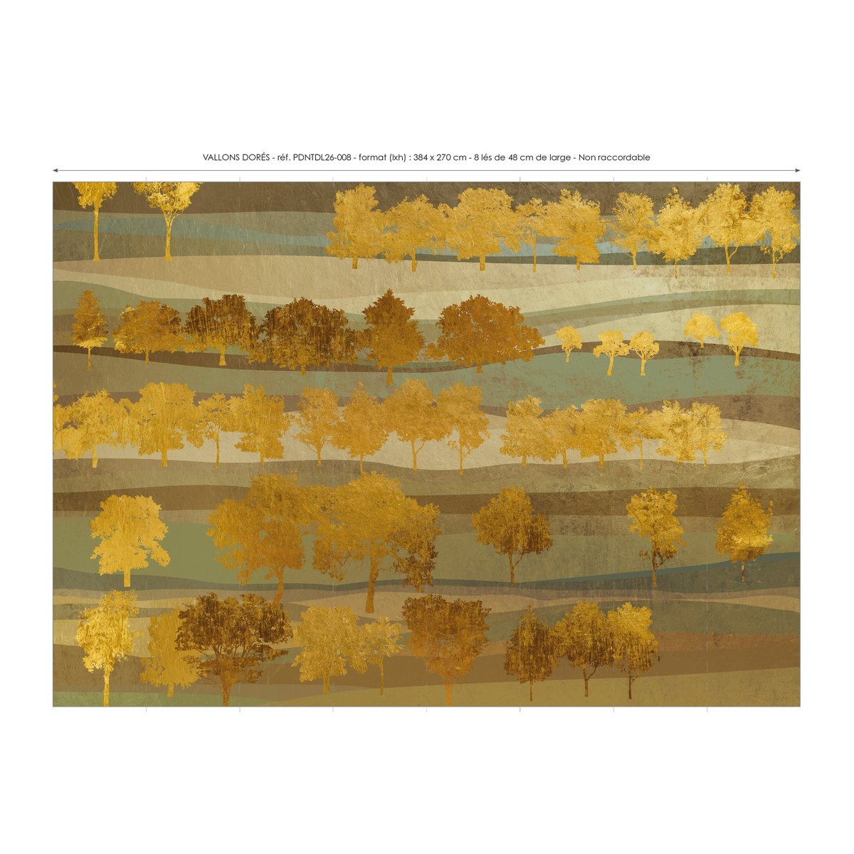 Papier peint panoramique « Vallons Dorés » - non tissé 384 x 270 cm verts-de-gris, bruns, doré, LE PAPIERS DE NINON