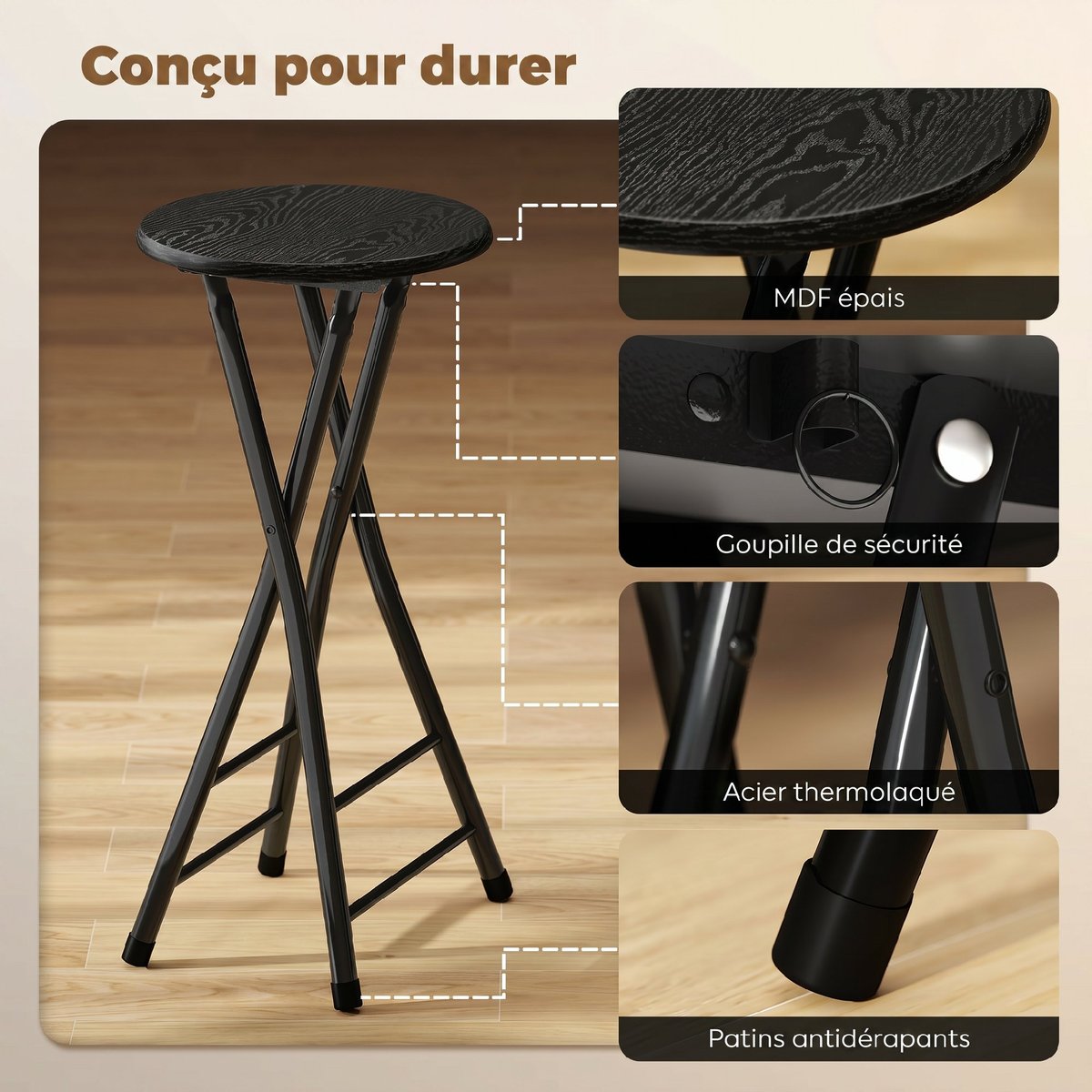 Tabouret de bar Acier Noir noir, HOMCOM
