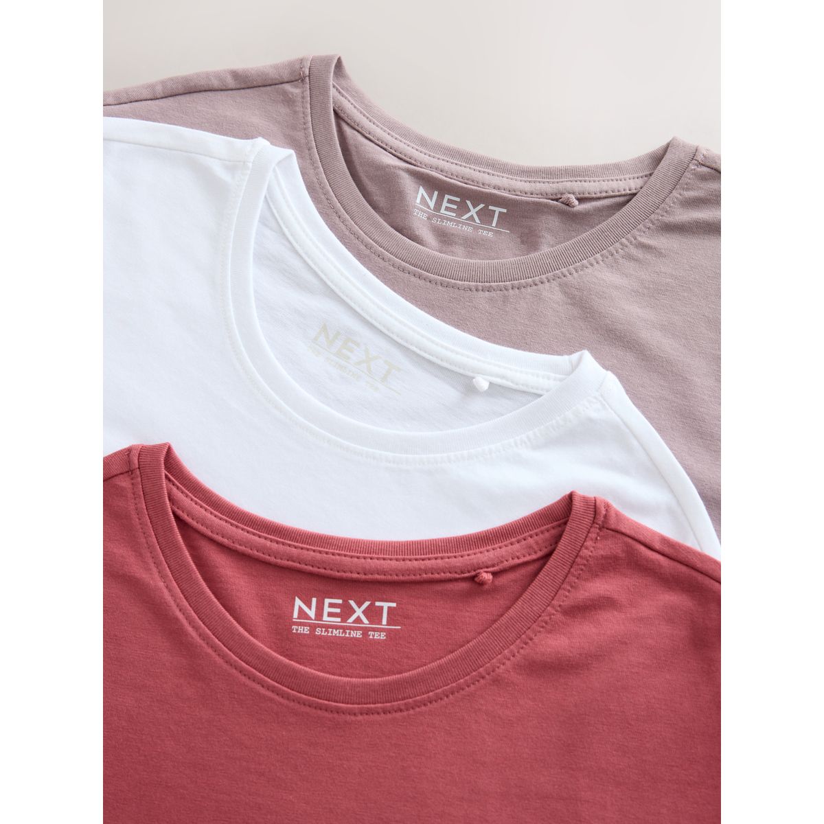 T-shirt slim ras du cou, lot de 3 rouge/mauve/blanc, NEXT