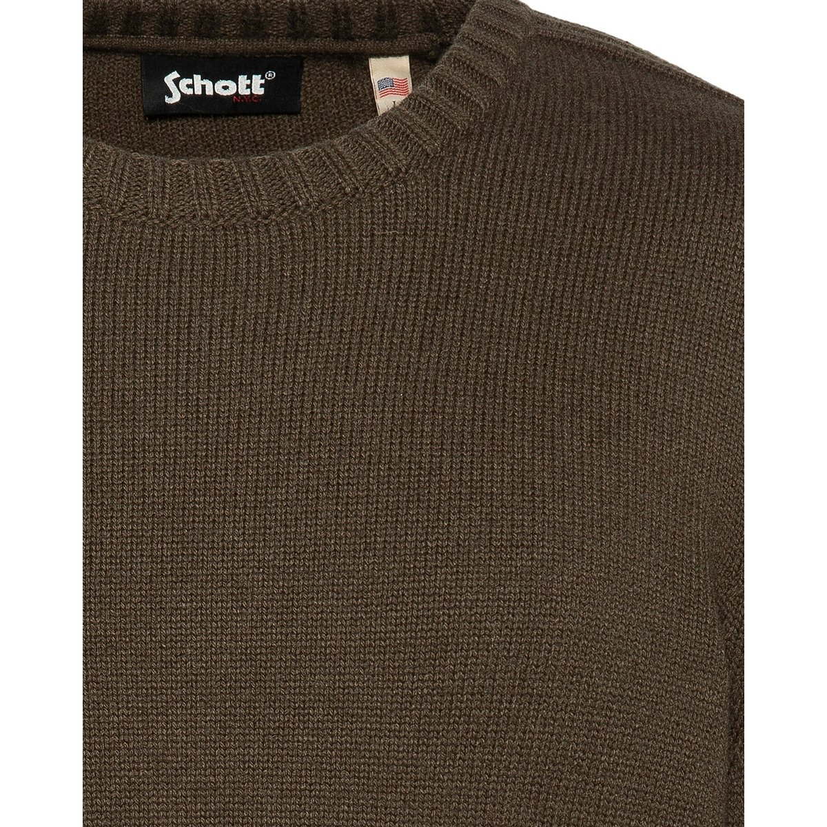 Pull col rond maille fantaisie kaki foncé, SCHOTT