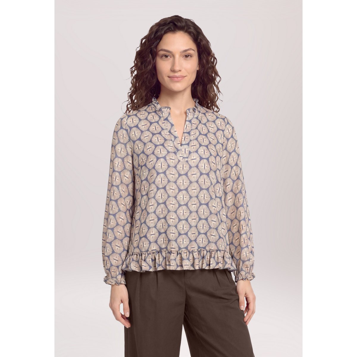 Blouse casual à fronce bleu/beige, CARTOON