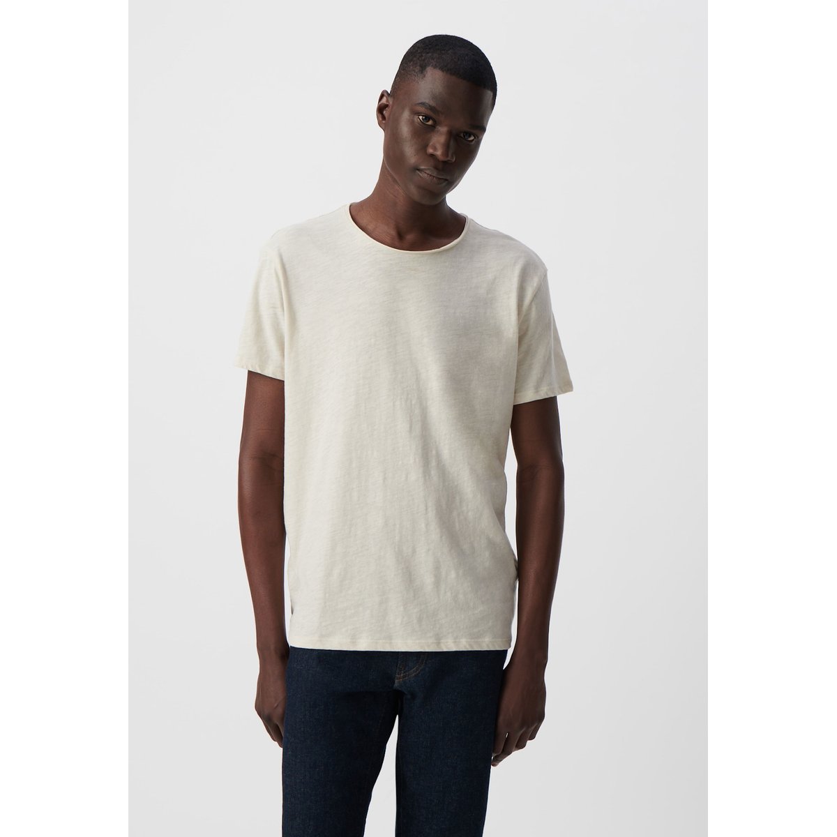 Tee-shirt coton bio col rond ESSENTIEL ecru, IKKS