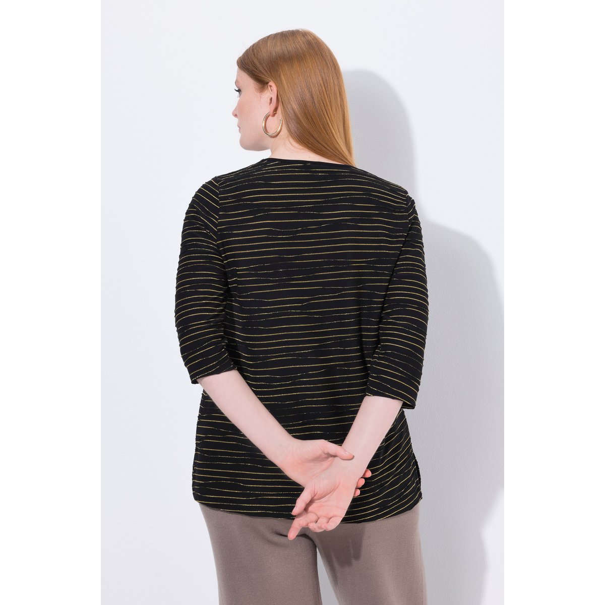 T-shirt à motif ondulé brillant noir, ULLA POPKEN