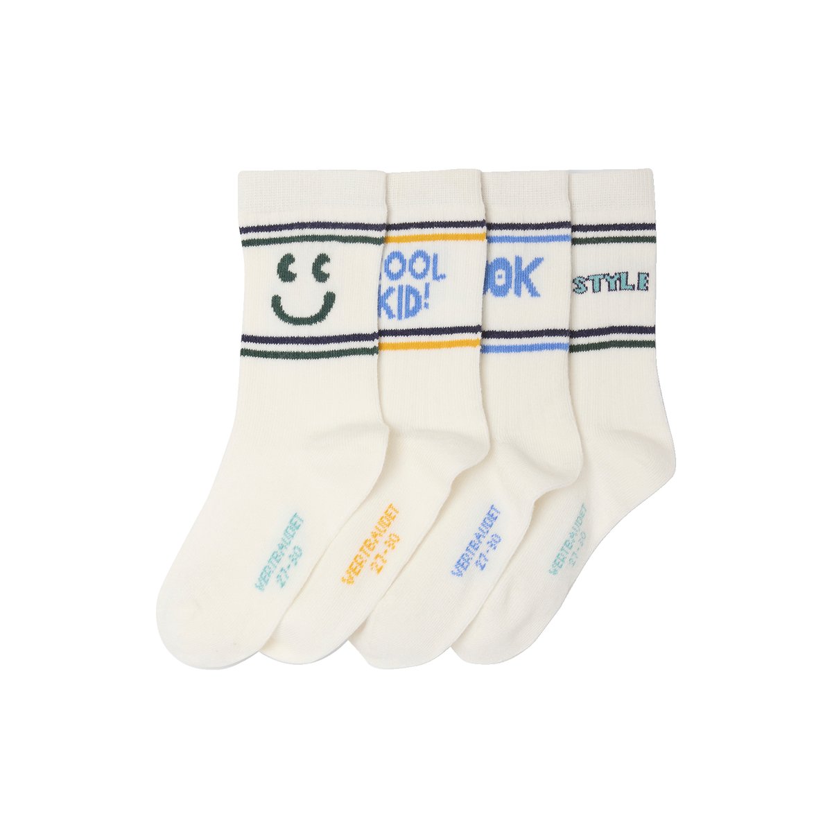 Lot de 4 paires de chaussettes sport en côtes écru, VERTBAUDET