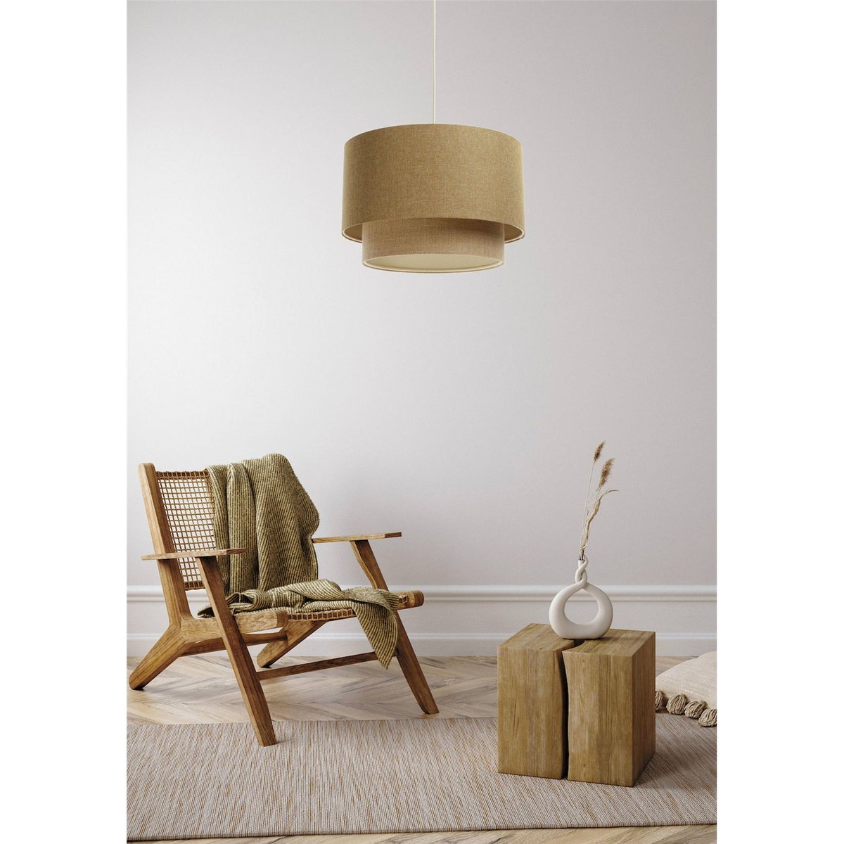 Suspension en tissu rond Boho Elegant beige sable et crème doux, BPS KONCEPT