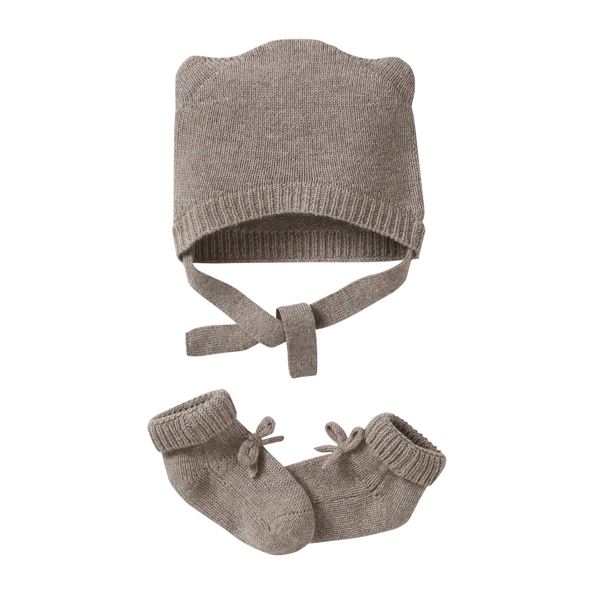 Kit naissance bonnet et chaussons laine et cachemire beige chiné, ENVIE DE FRAISE