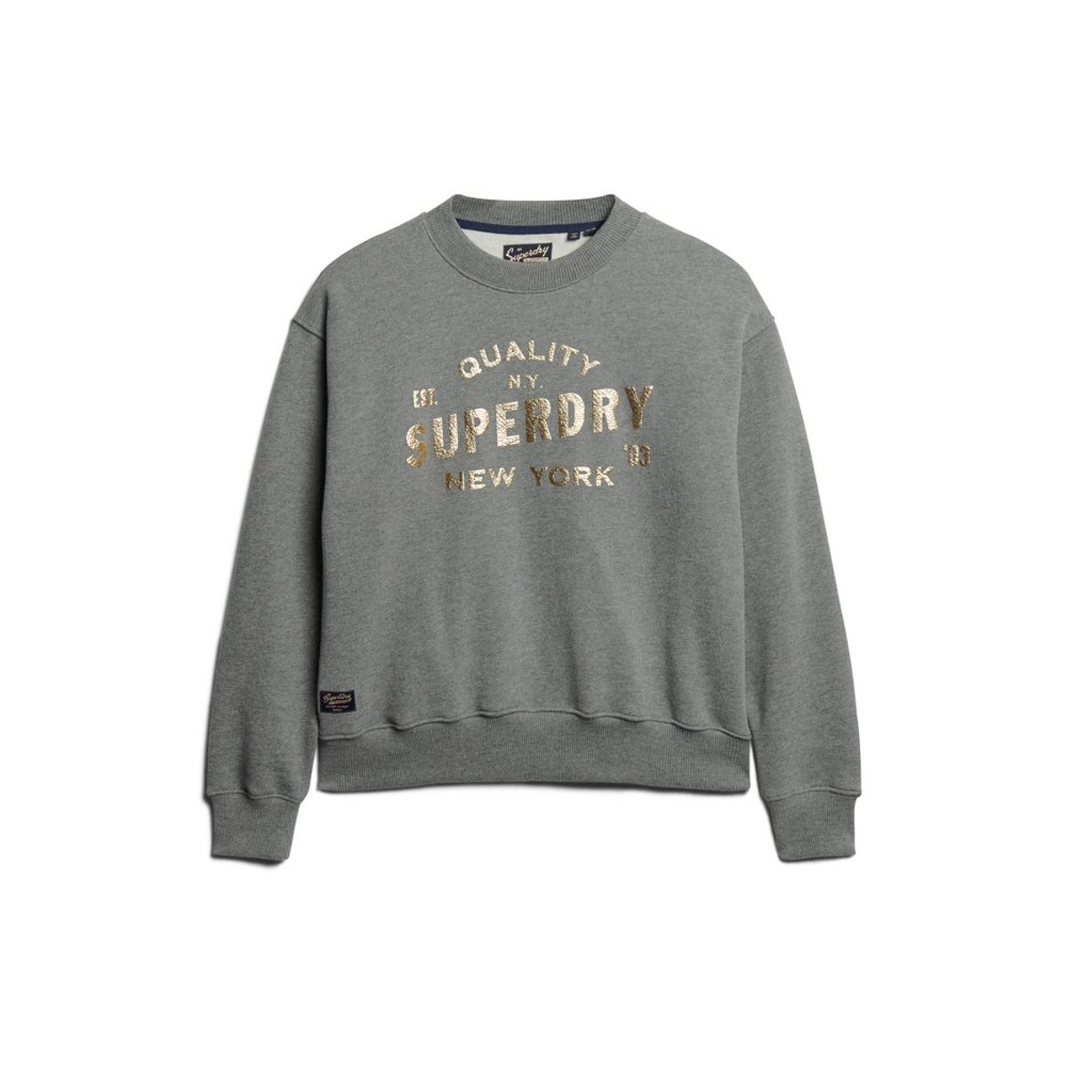 Sweat à logo métallisé Luxe anthracite profond chiné, SUPERDRY