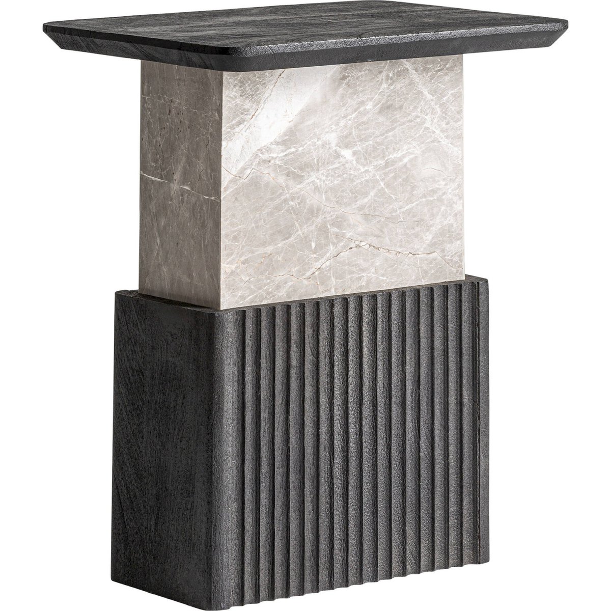 Table d'appoint bois et marbre noir et gris marbré, RECOLLECTION