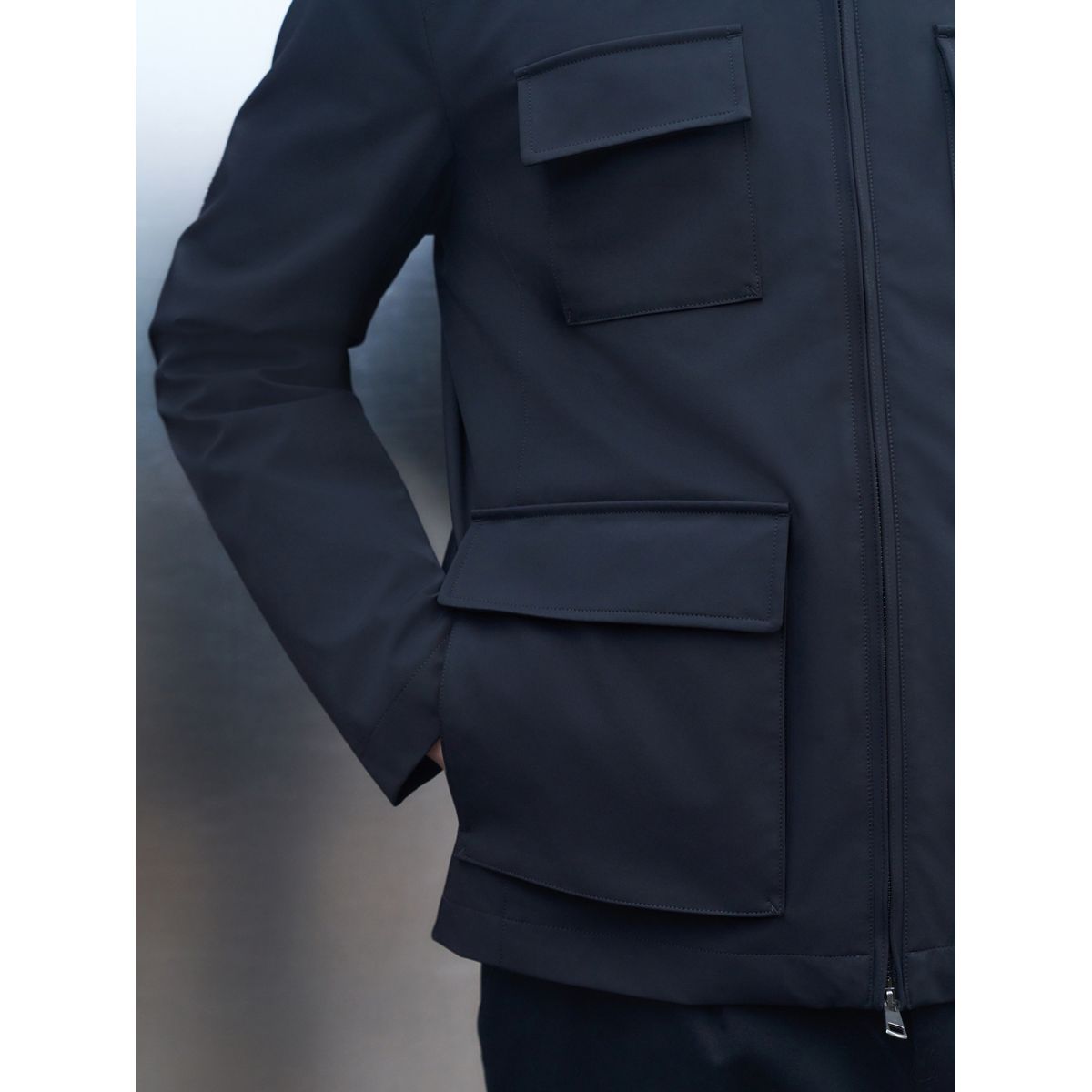 Veste à quatre poches en tissu hydrofuge noir, NEXT