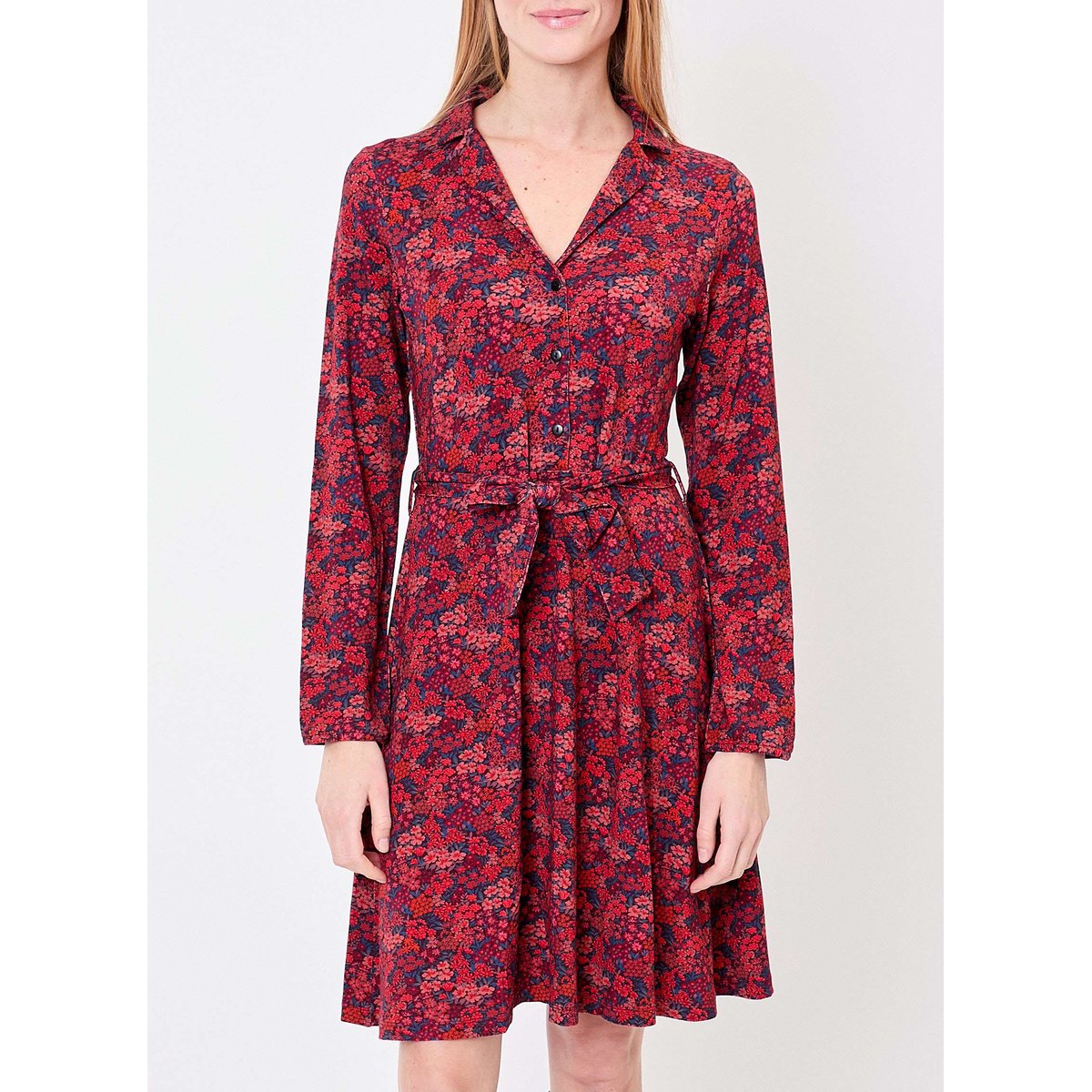 Robe maille fluide ceinturée EZONE rouge orange, PRINCESSE NOMADE