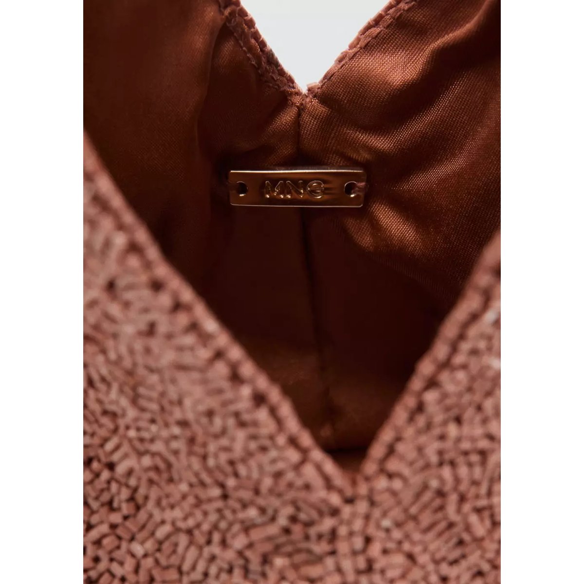 Sac à main orné de strass corail, MANGO