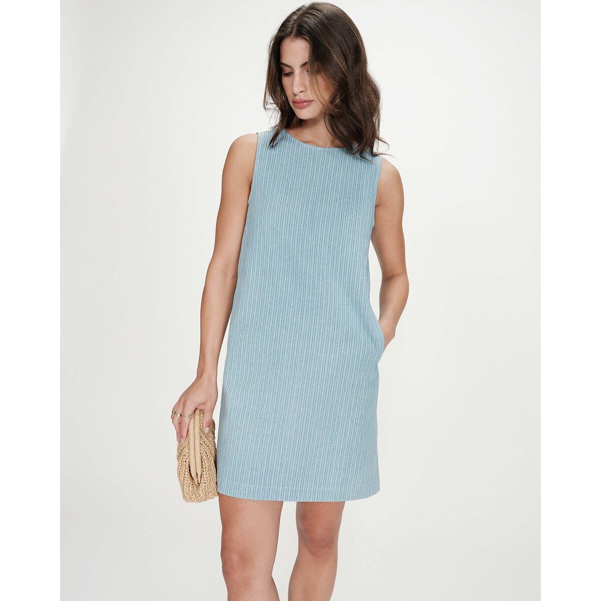 Robe courte rayée en denim VANESSA rayé bleu, GRACE & MILA