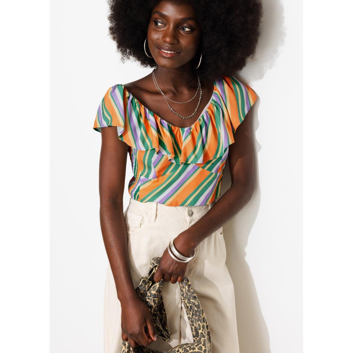 Crop top rayé rayures multicolores, PROMOD