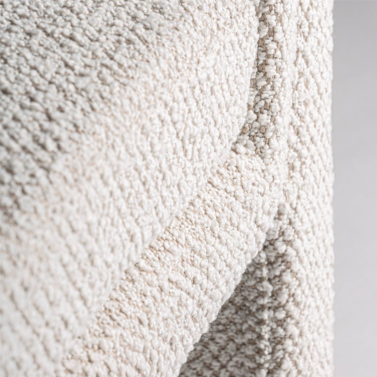Banc art déco en coton bouclé et bois d'hévéa blanc cassé bouclé et bois foncé, RECOLLECTION