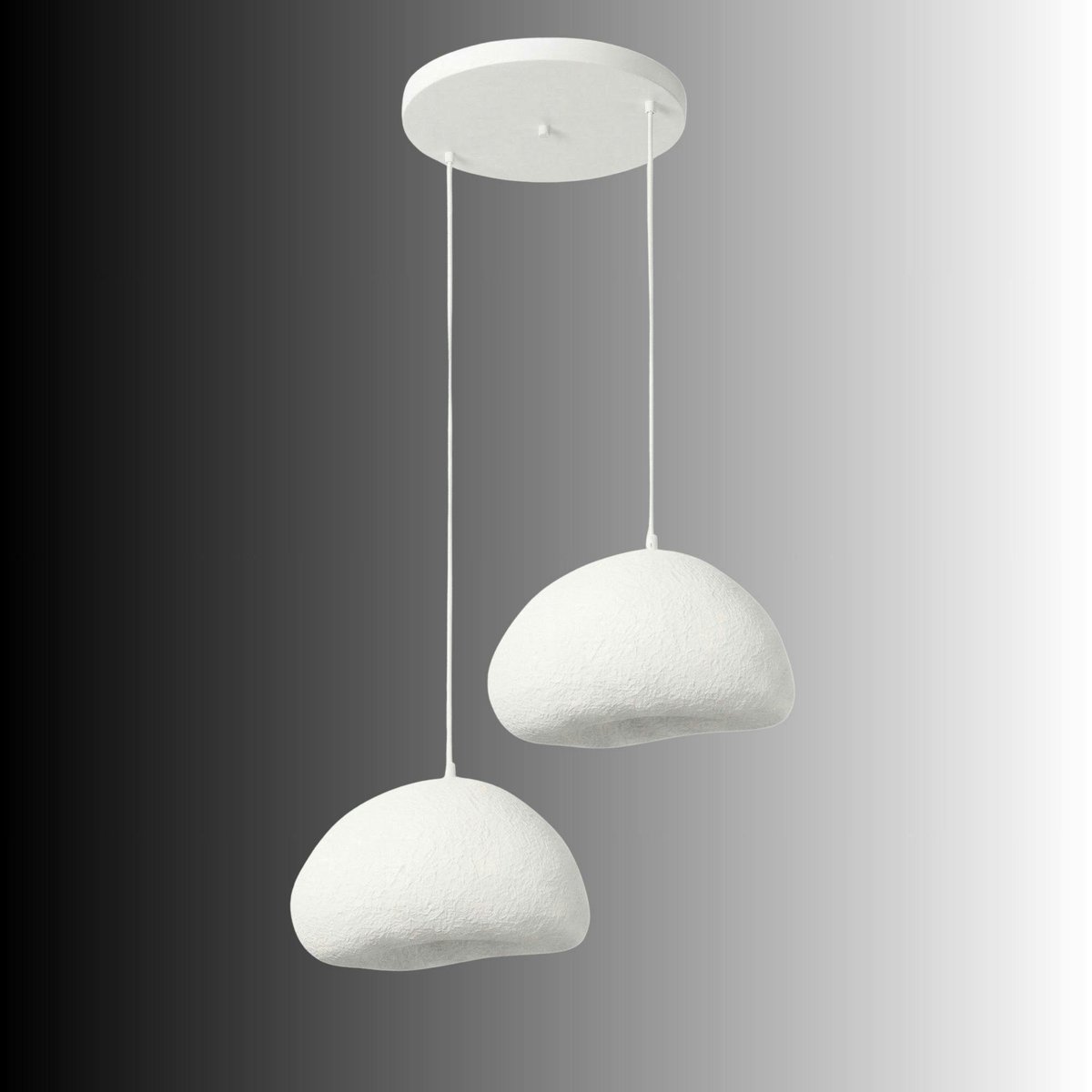 Suspension cuisine blanche design organique 2 abat-jour 74 cm NOXIS blanc, PIER IMPORT