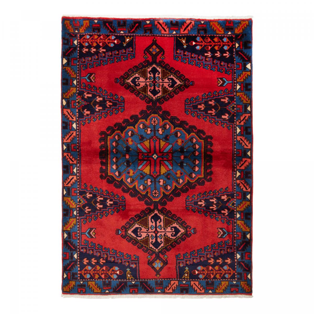 Tapis d'orient, motif oriental authentique, noué main, HAMADAN 179 rouge, bleu, rose, UN AMOUR DE TAPIS