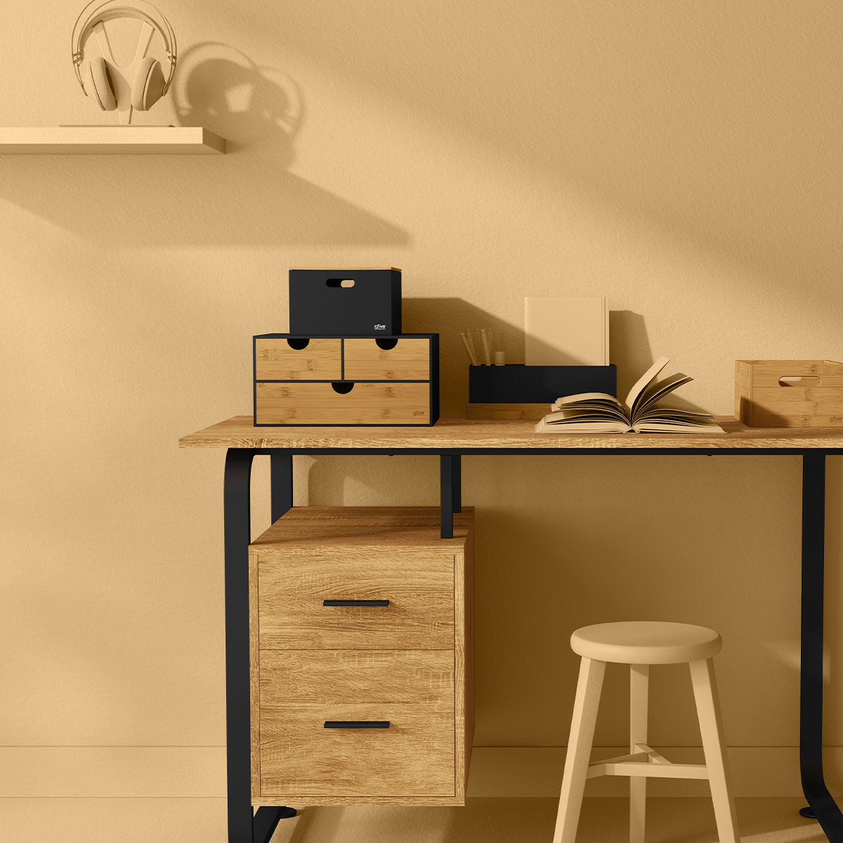 Organiseur amovible en bambou BAVA noir, 5FIVE SIMPLY SMART
