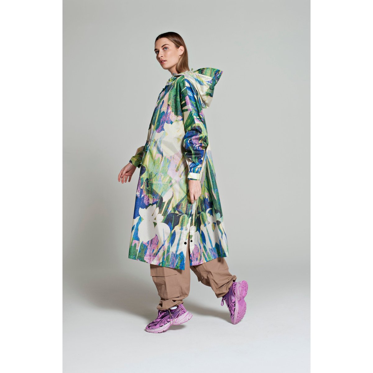 Poncho de pluie imperméable LILY vert floral, RAINKISS