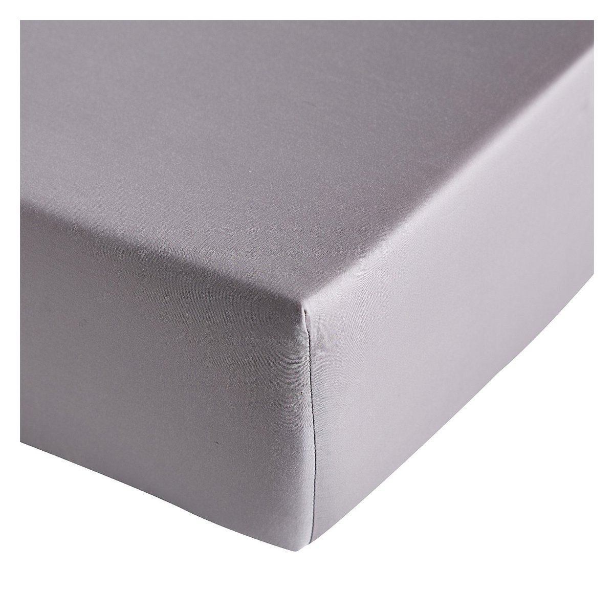 Drap housse en satin de coton ALEXANE gris, HABITAT