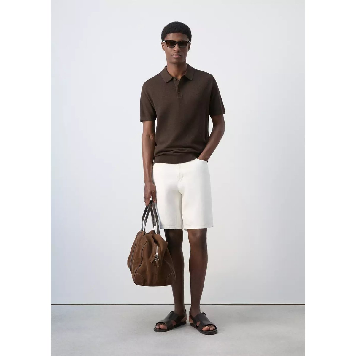 Polo mélange coton maille fine marron, MANGO MAN
