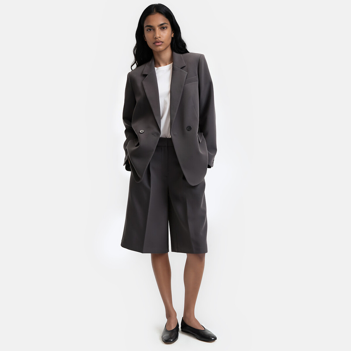 Blazer croisé coupe ample gris anthracite, LA REDOUTE COLLECTIONS