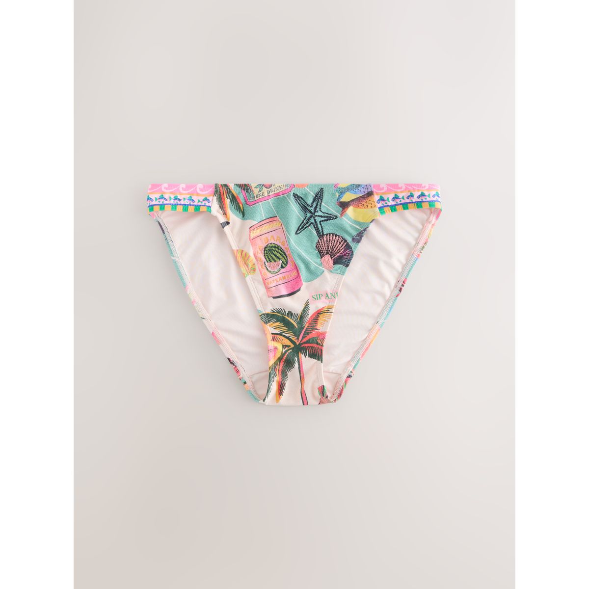 Bas de bikini échancré à liseré vert/rose conversationnel, NEXT