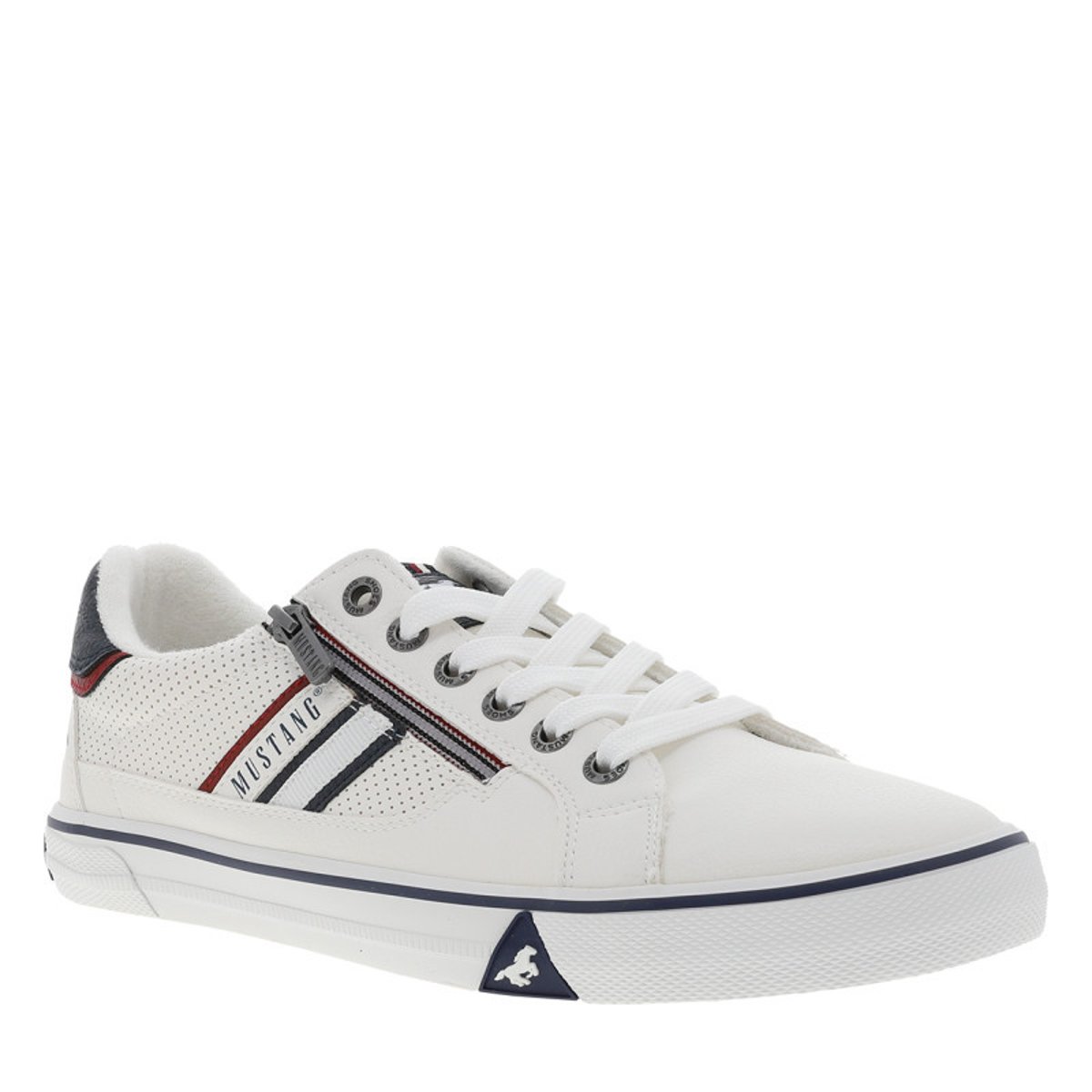 Tennis blanches à semelle à talon plat et à lacets et zip latéral blanc, MUSTANG