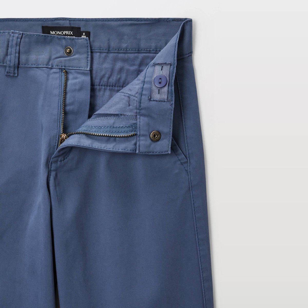 Pantalon chino droit uni, en coton mer, MONOPRIX