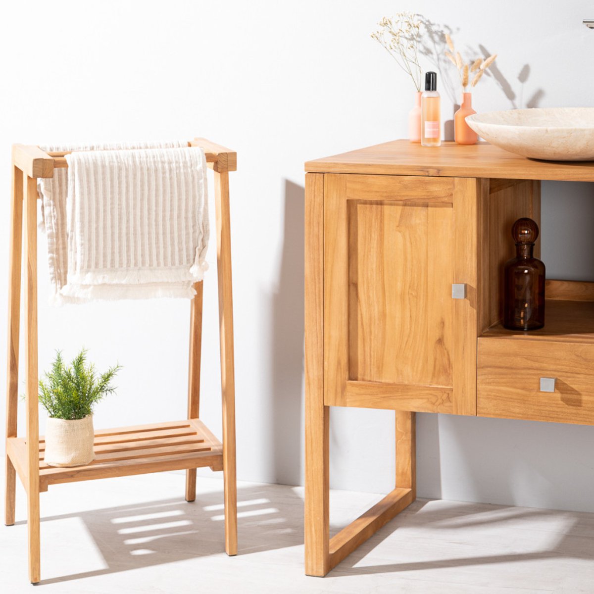 Meuble en teck massif rectangle 100 cm THÉA naturel, WANDA COLLECTION