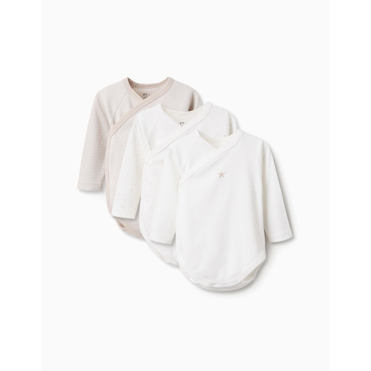 Lot de 3 bodies croisés à manches longues en coton blanc, ZIPPY