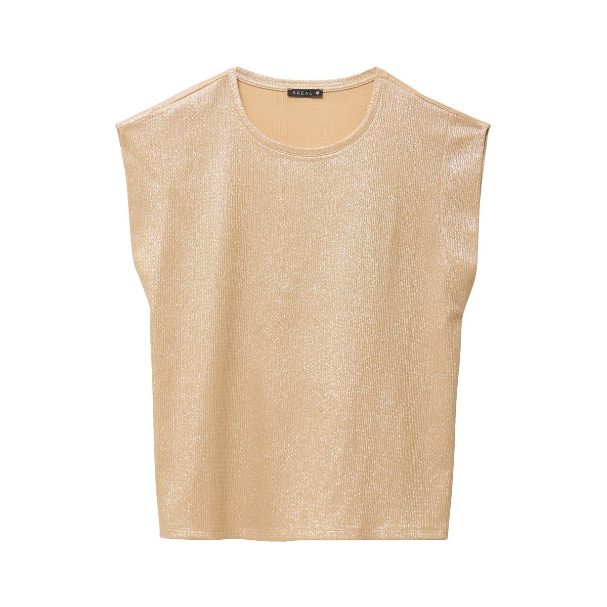 T-shirt col rond sans manches beige, BREAL