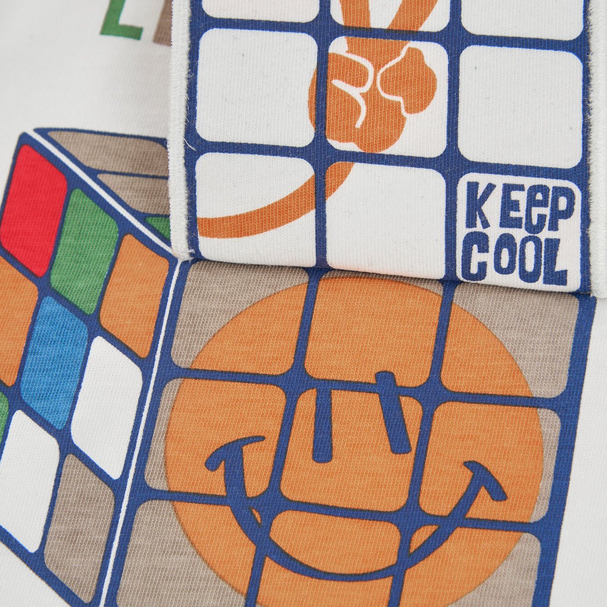 T-shirt en maille garçon imprimé Rubik Cube blanc, BOBOLI
