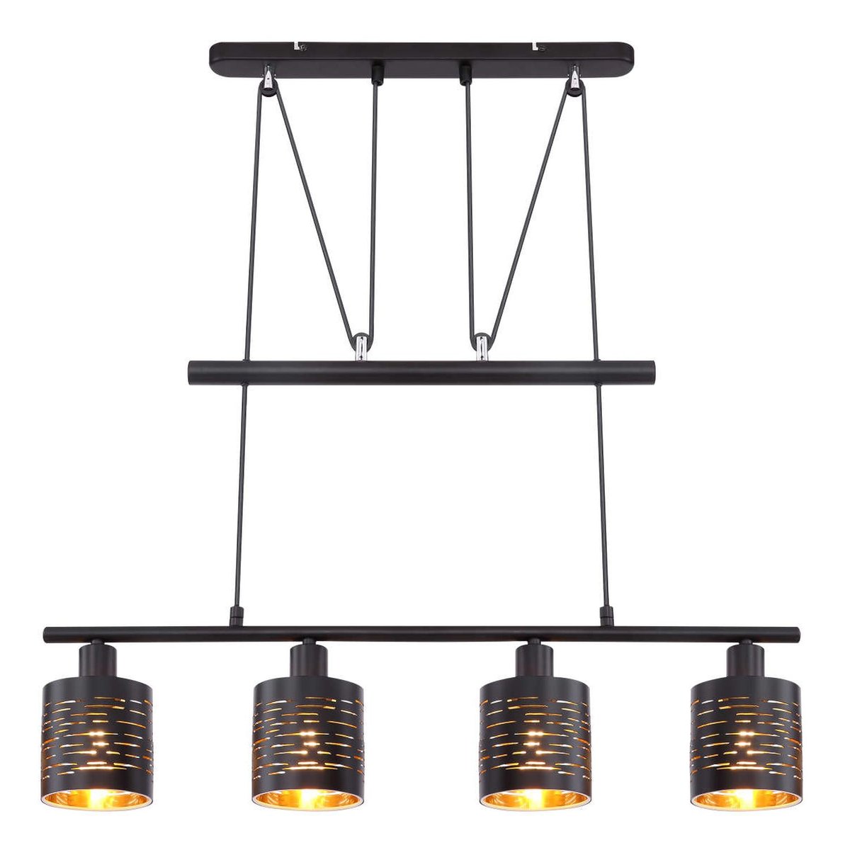 Suspension industrielle 4 lumières en métal et verre TUNO noir, GLOBO LIGHTING