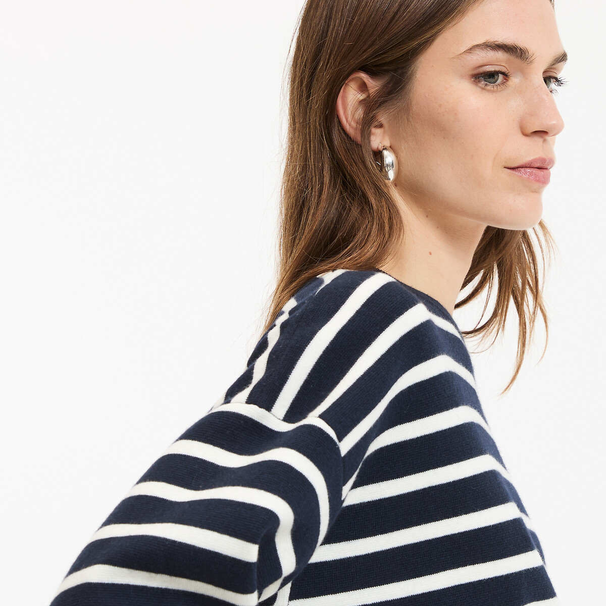 Pull col rond rayé, Signature GUILLAUME rayé marine/ivoire, LA REDOUTE COLLECTIONS