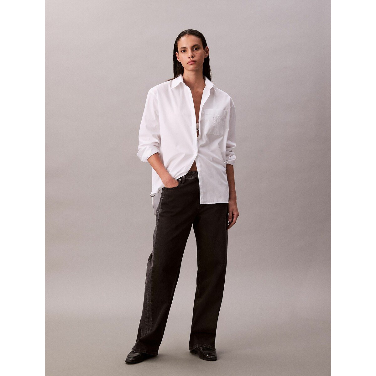 Stretch Cotton Poplin Shirt white, CALVIN KLEIN JEANS