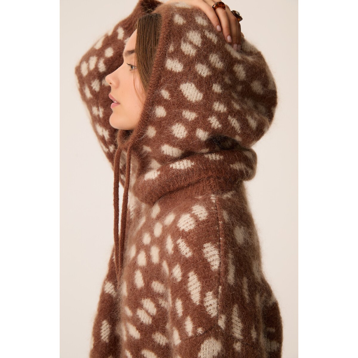 Cappuccio stampato, in misto mohair, ADONISE marrone, DES PETITS HAUTS