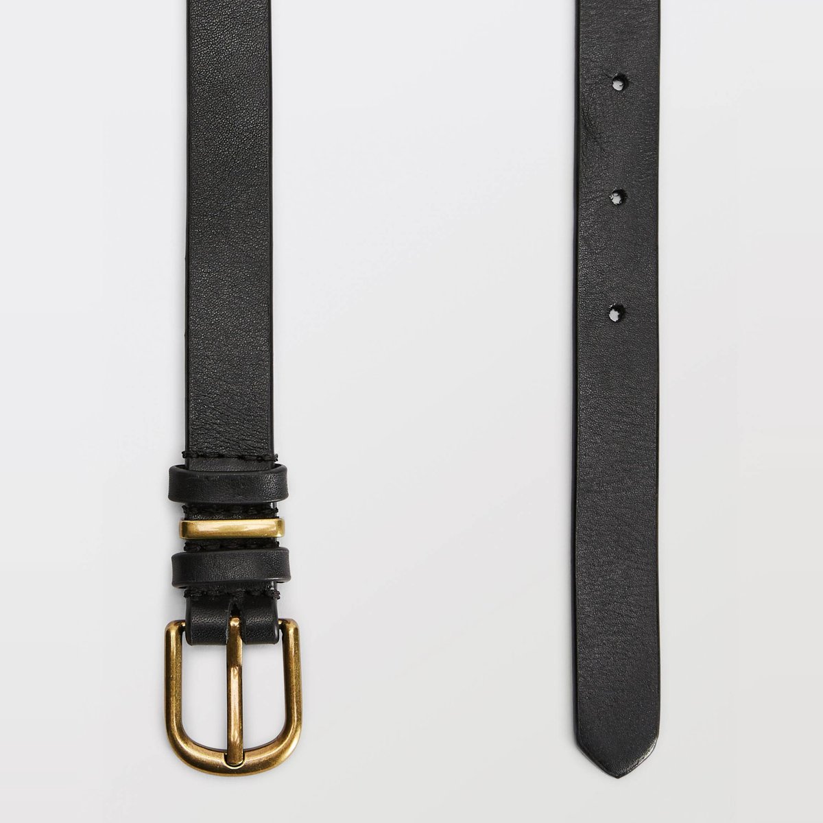 Ceinture en cuir avec passant en métal noir, MONOPRIX