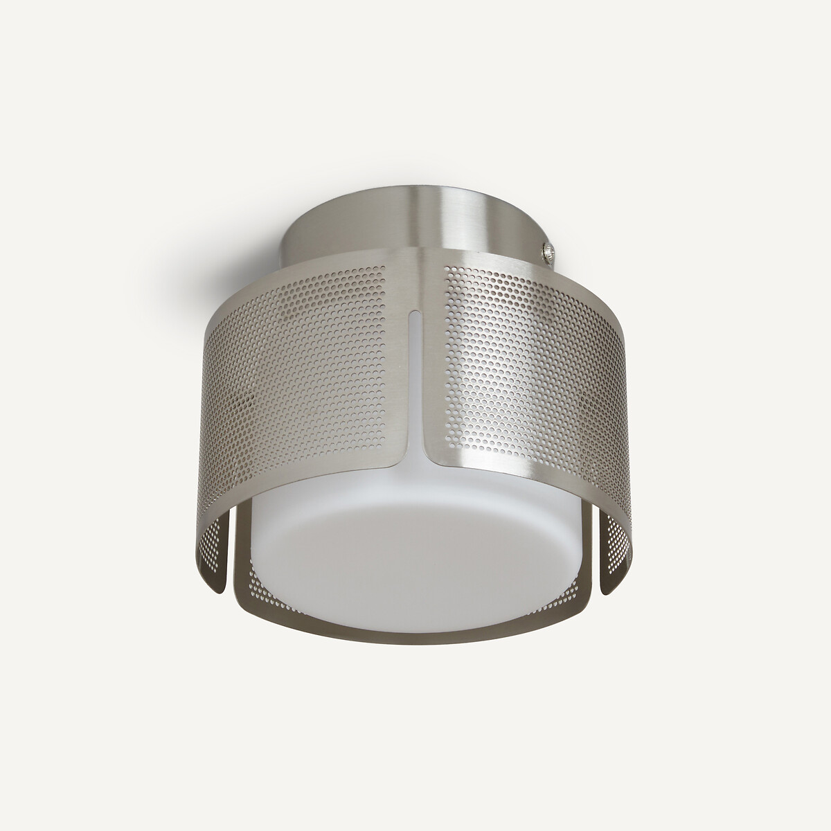 Plafond wandlamp, ijzer metaal en opaline, Darja satijnen nickel, AM.PM