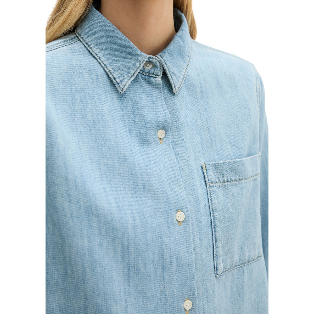 Blouse en jean regular A-Shape en coton organique fluide bleu clair, MARC O'POLO