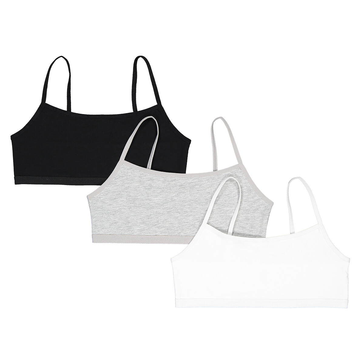 Lot de 3 brassières en coton noir + gris + blanc, LA REDOUTE COLLECTIONS